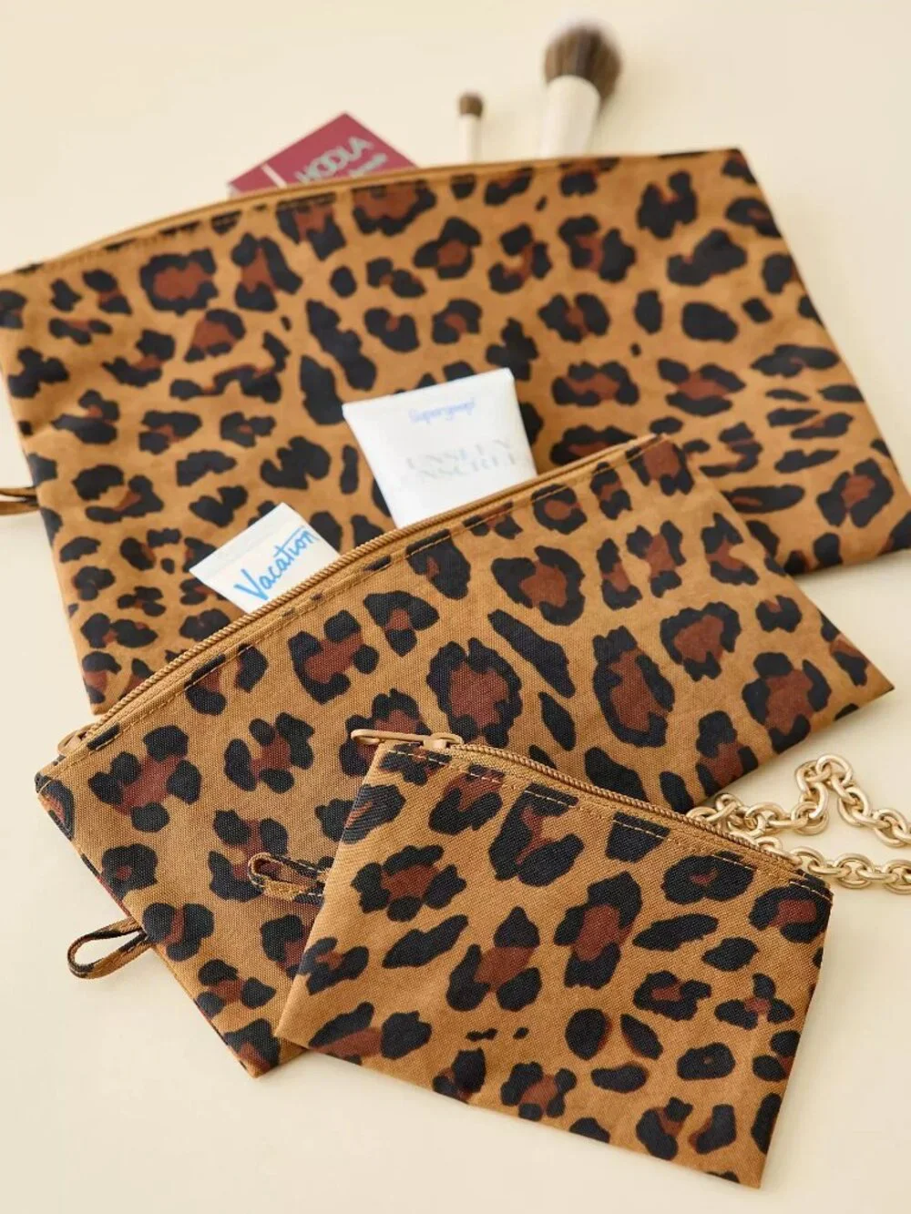 NWT Baggu Flat Pouch Set - Leopard